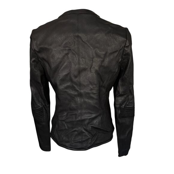 Tory Burch Leather Suede Trim Collarless Full Zip Jacket Black Size 6 - Picture 3 of 9